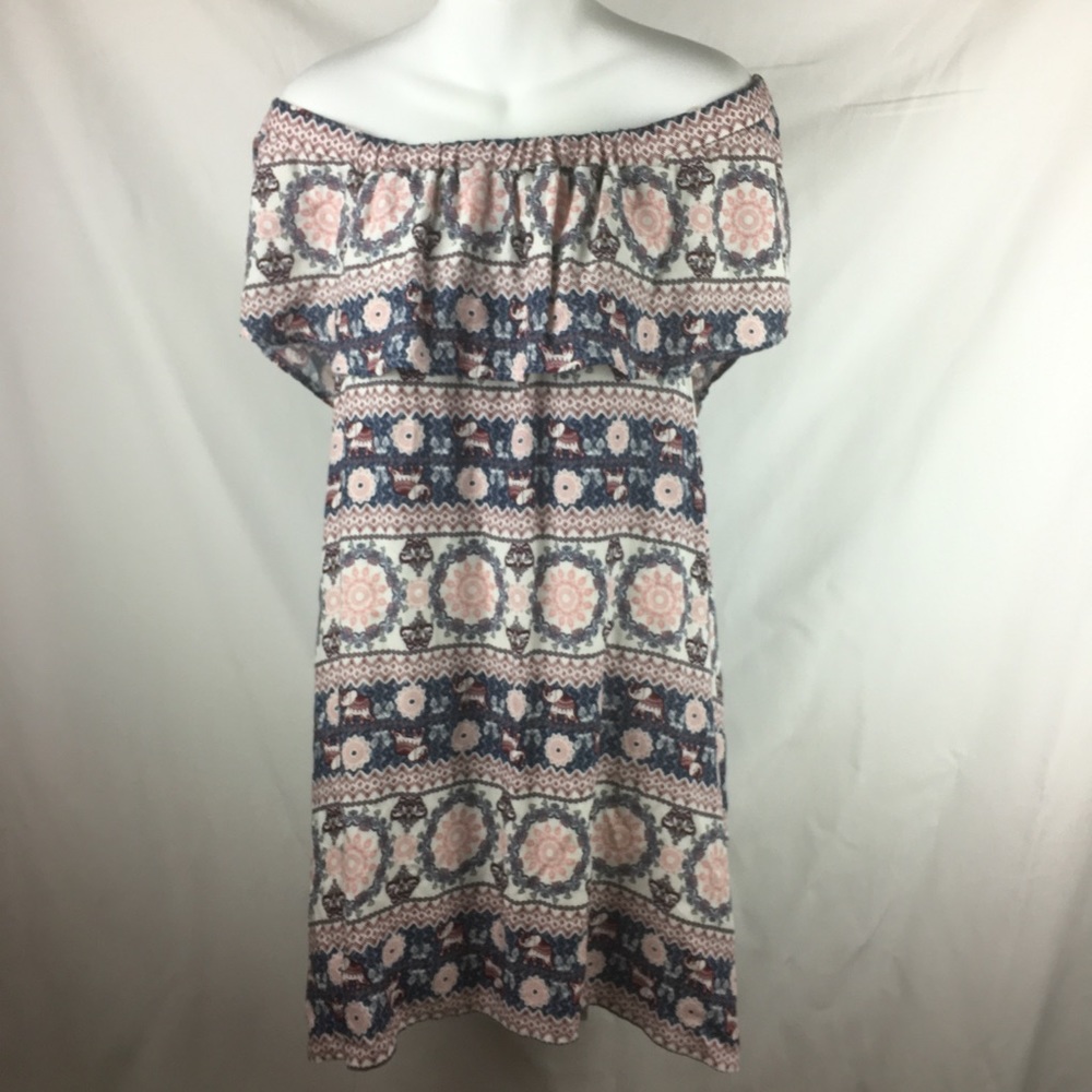 Off the Shoulder Elephant Print Ruffle Dress XL